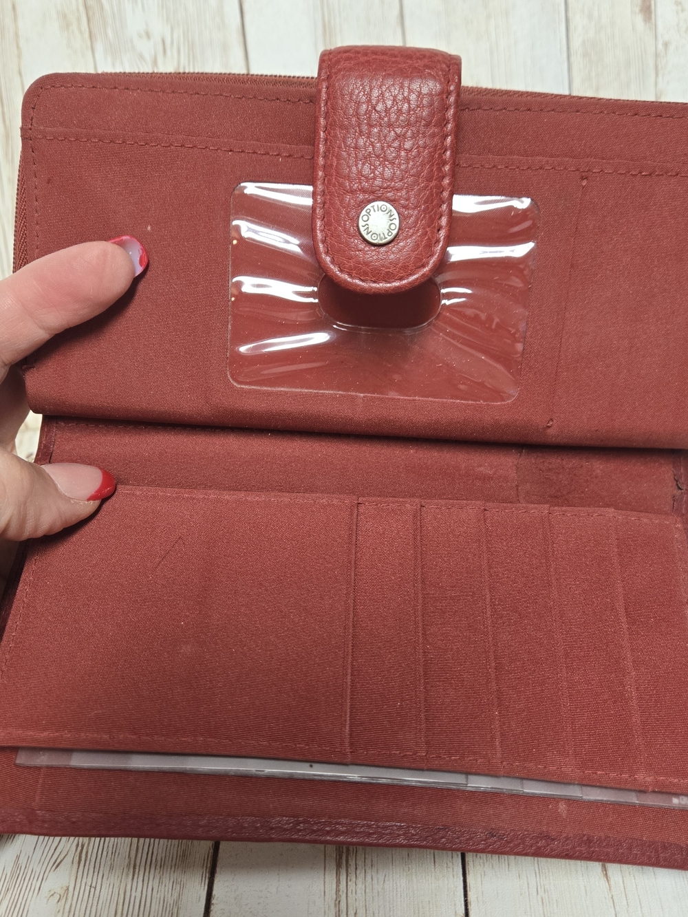 Options by Buxton Red Genuine Leather Checkbook Wallet Organizer - Picture 12 of 16